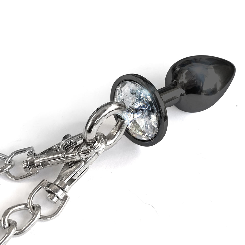 NIXIE Medium Metal Butt Plug and Furry Handcuff Set – Black