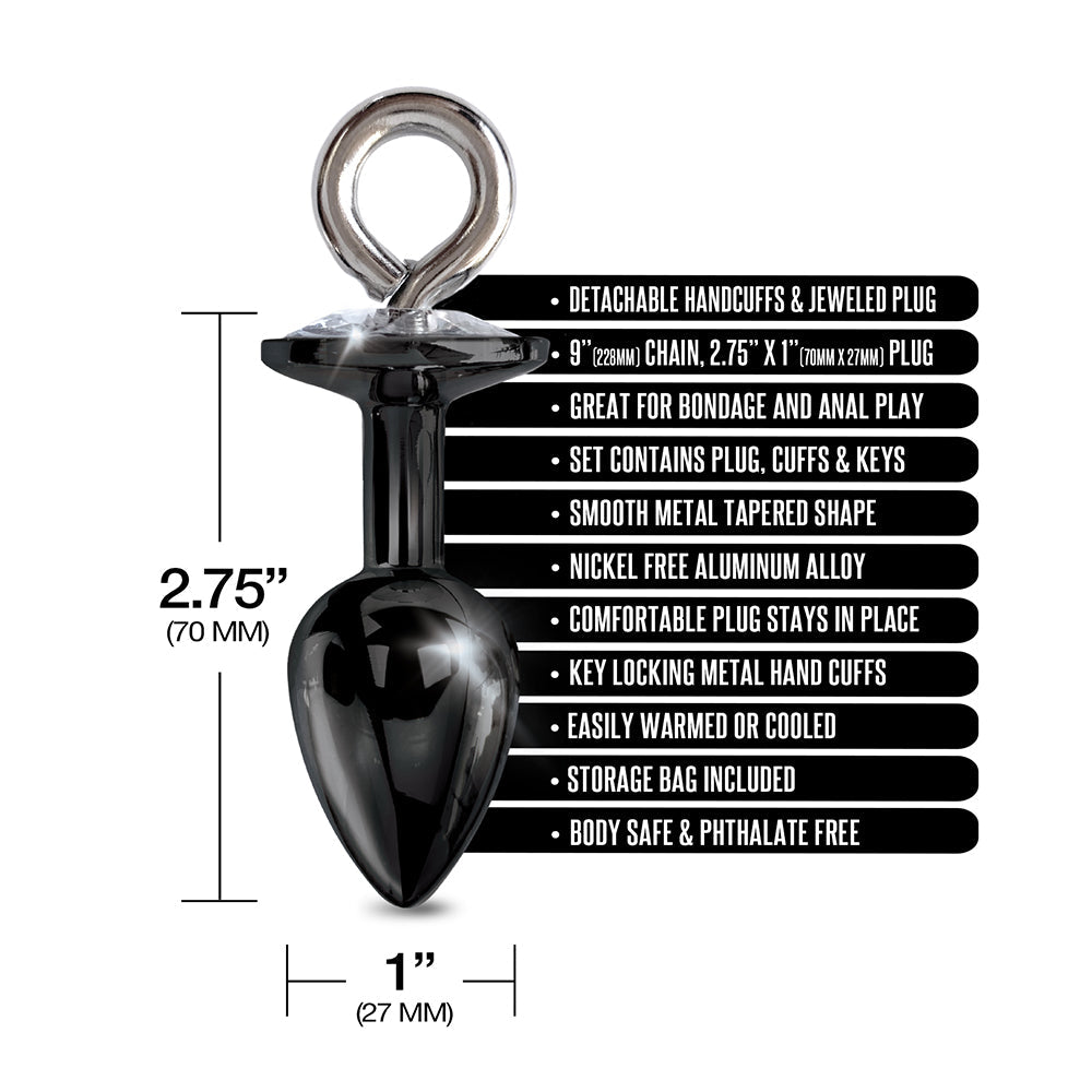 NIXIE Medium Metal Butt Plug and Furry Handcuff Set – Black
