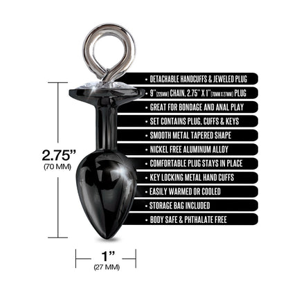 NIXIE Medium Metal Butt Plug and Furry Handcuff Set – Black