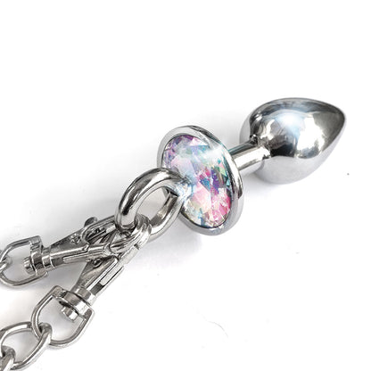 NIXIE Metal Butt Plug & Furry Handcuff Set Medium – Silver/Rainbow