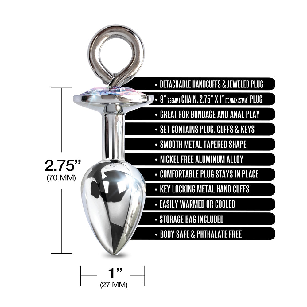 NIXIE Metal Butt Plug & Furry Handcuff Set Medium – Silver/Rainbow