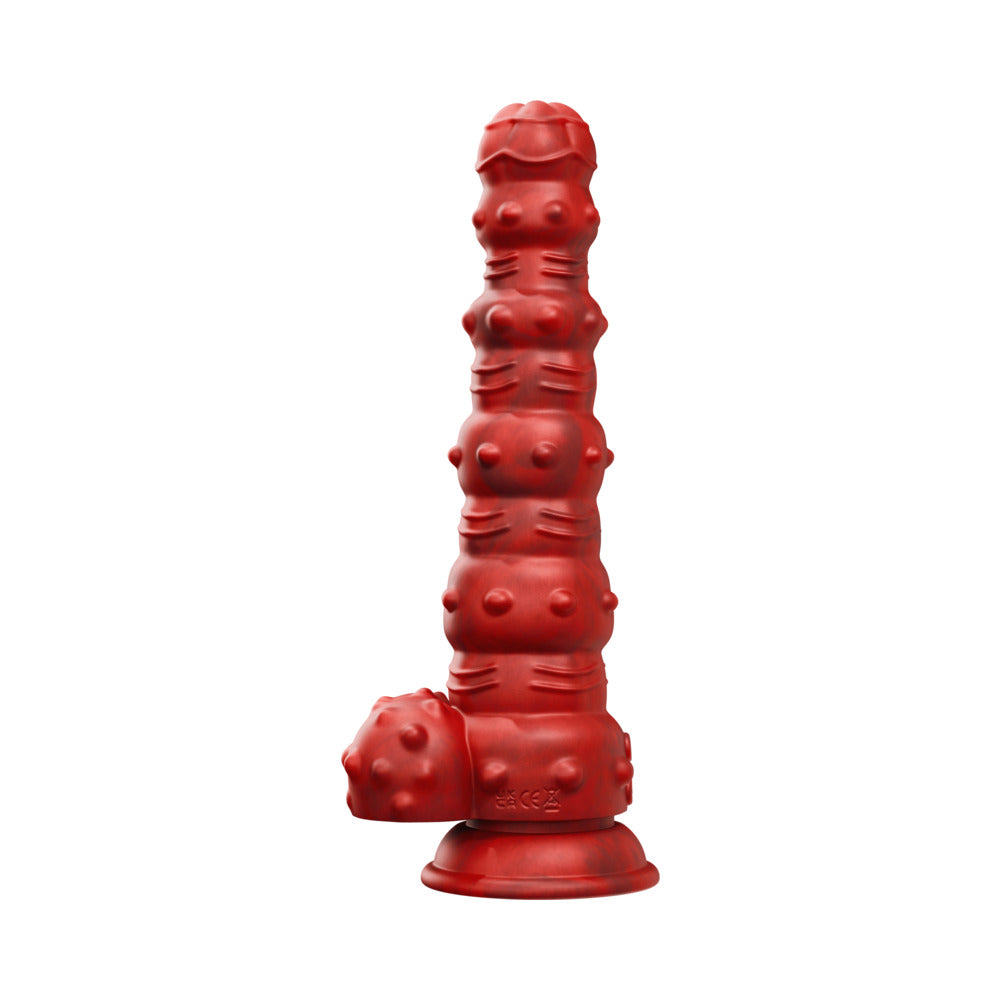 Tentra Rengol Studded Demon Thrusting Dildo – Red – 10 Vibration Modes