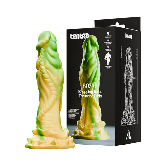 Tentra Bozar Snapping Turtle Thrusting Dildo - Yellow - 10 Vibration Modes, 3 Thrust Speeds