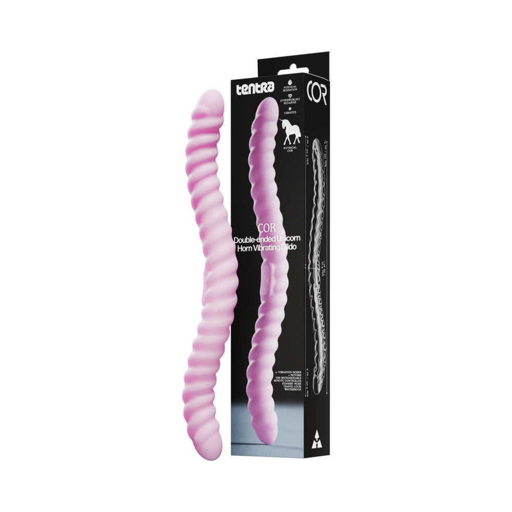 Tentra Cor Unicorn Horn Double-Ended Vibrating Dildo – Pink – 10 Vibration Modes