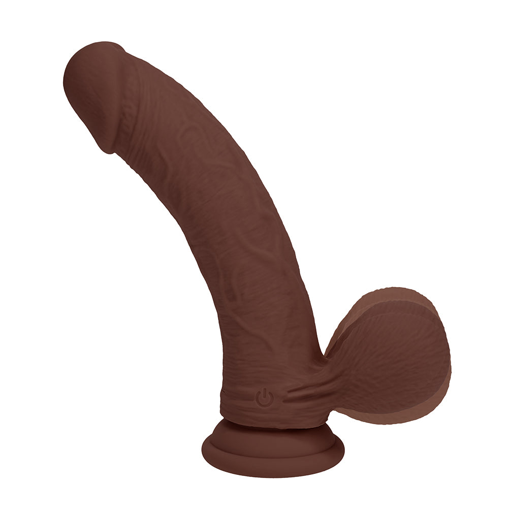 Realrock Realistic Dual Density Vibrating Silicone Dildo with Weighted Balls - Brown