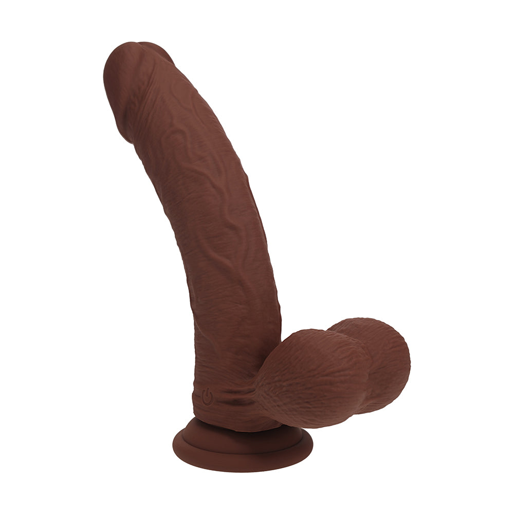 Realrock Dual Density Vibrating Silicone Dildo with Weighted Balls 8 in. Brown