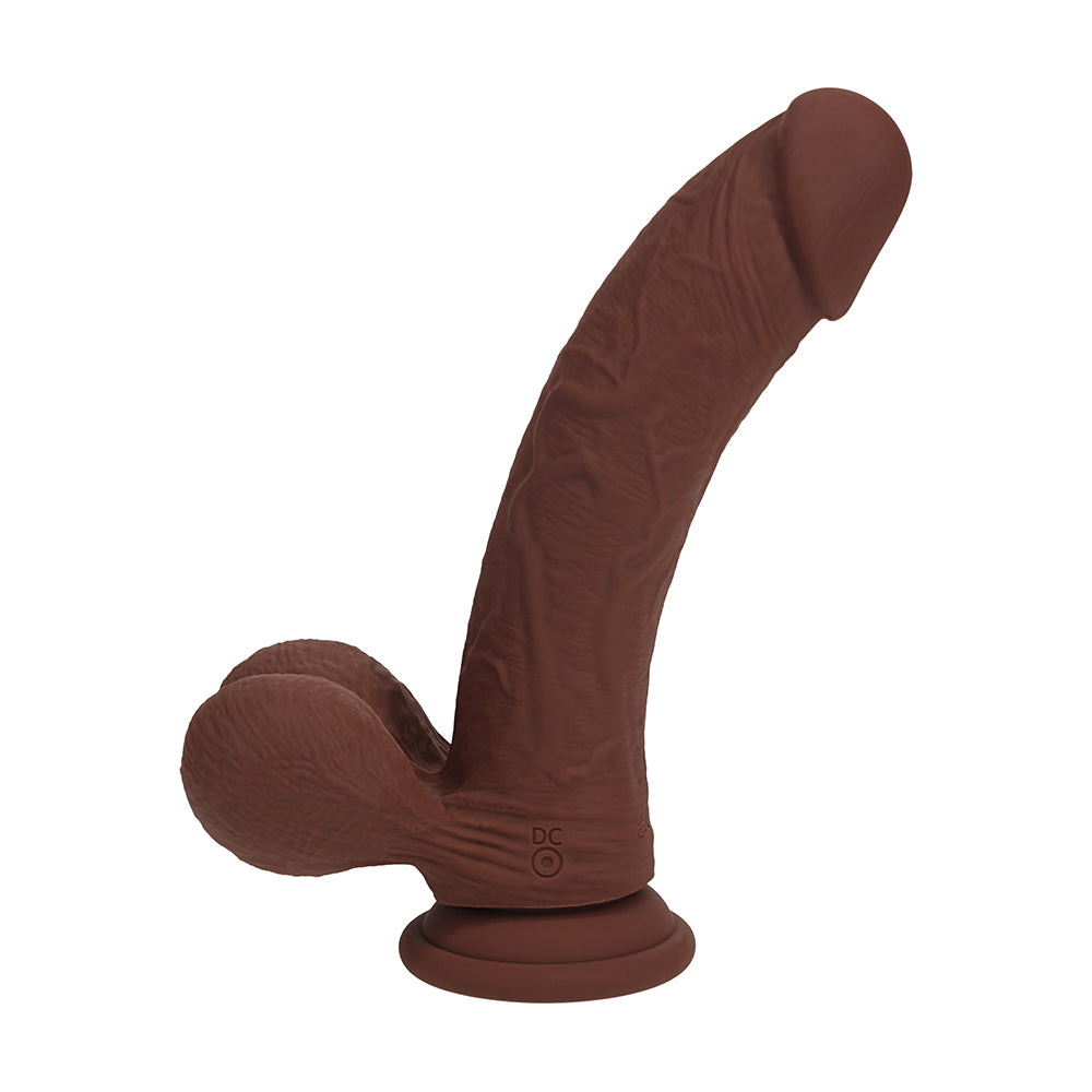 Realrock Dual Density Vibrating Silicone Dildo with Weighted Balls 8 in. Brown