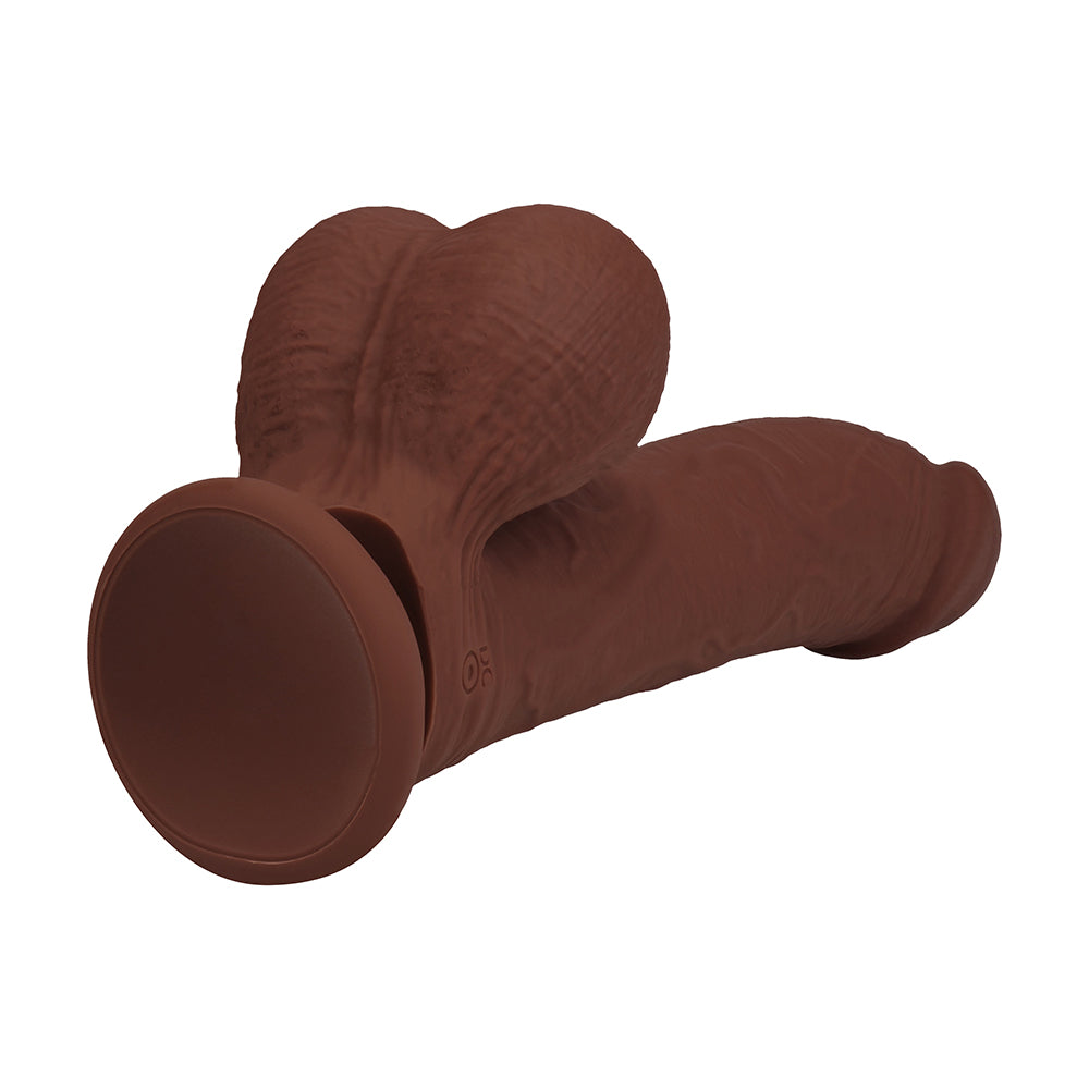Realrock Dual Density Vibrating Silicone Dildo with Weighted Balls 8 in. Brown