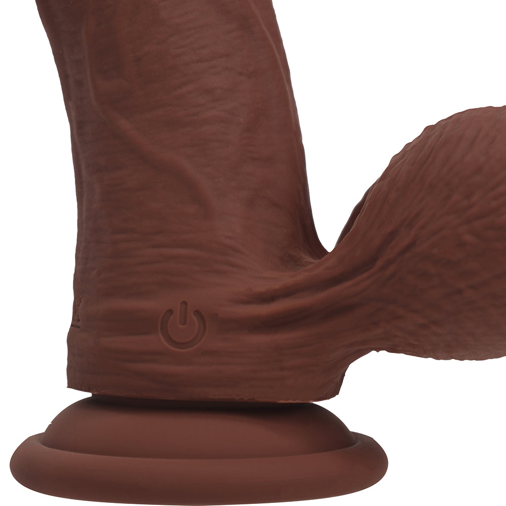 Realrock Dual Density Vibrating Silicone Dildo with Weighted Balls 8 in. Brown