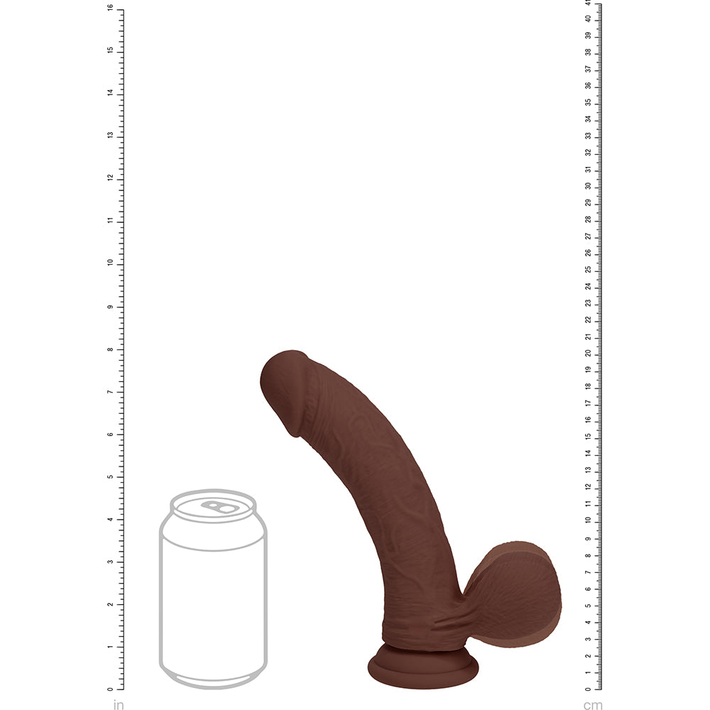 Realrock Dual Density Vibrating Silicone Dildo with Weighted Balls 8 in. Brown