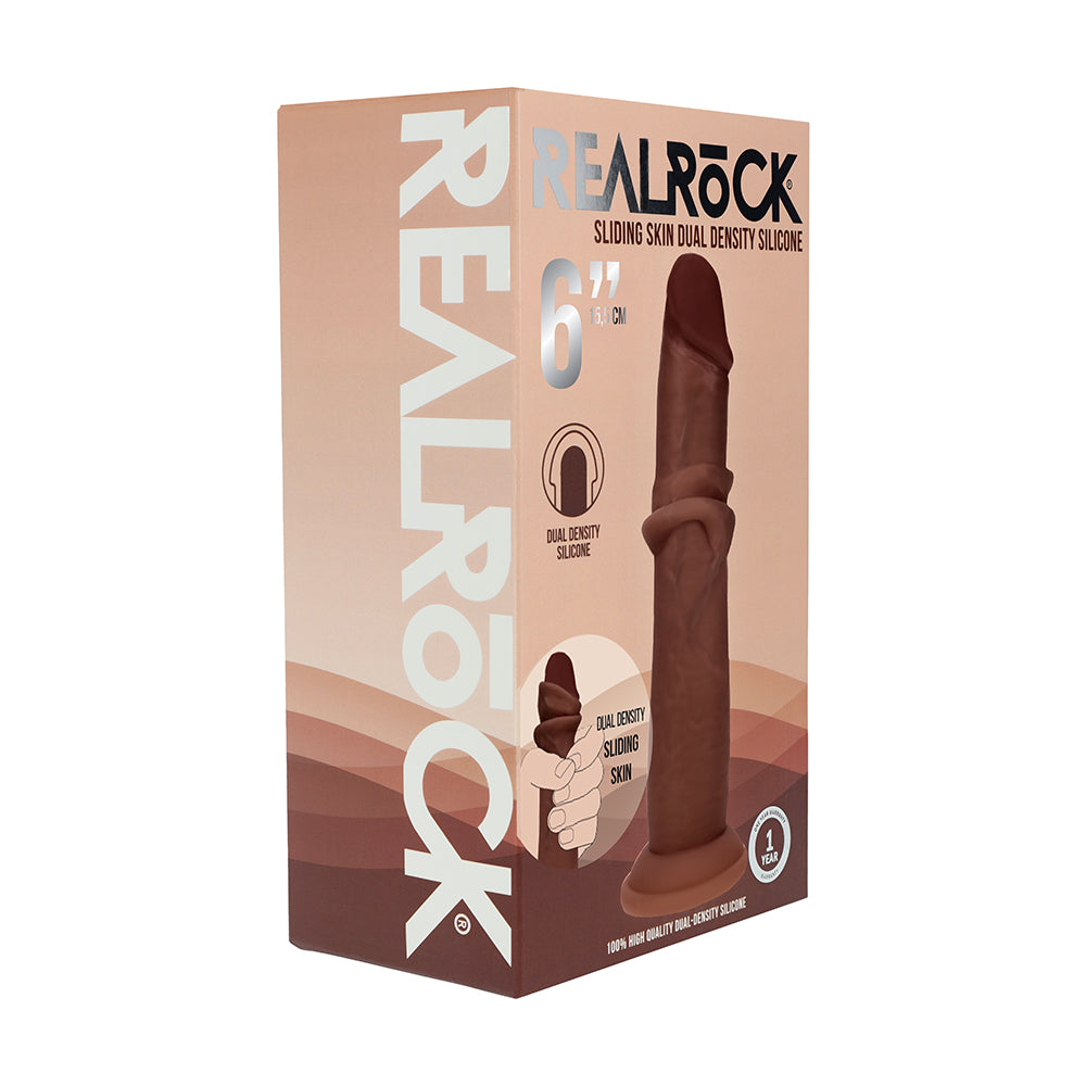 Realrock Sliding Skin Dual Density Silicone Dildo – Brown – 6 in.