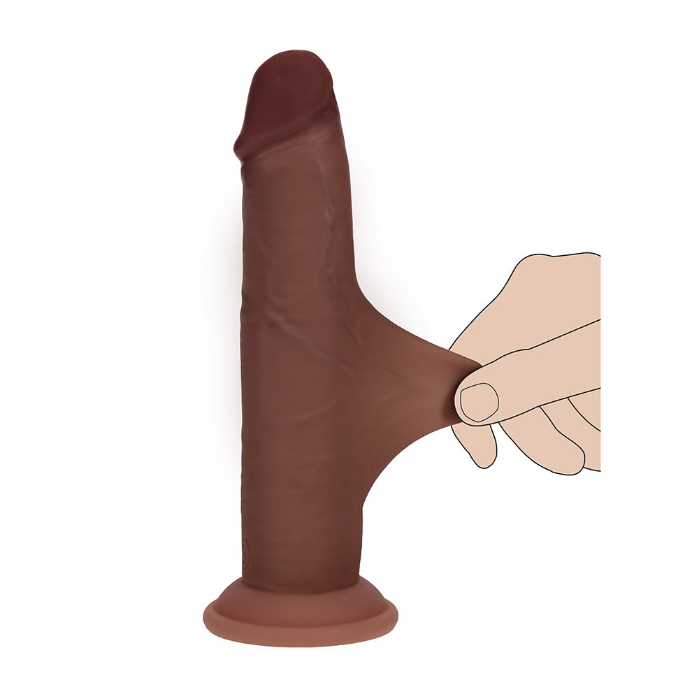 Realrock Sliding Skin Dual Density Silicone Dildo 7 in. Brown
