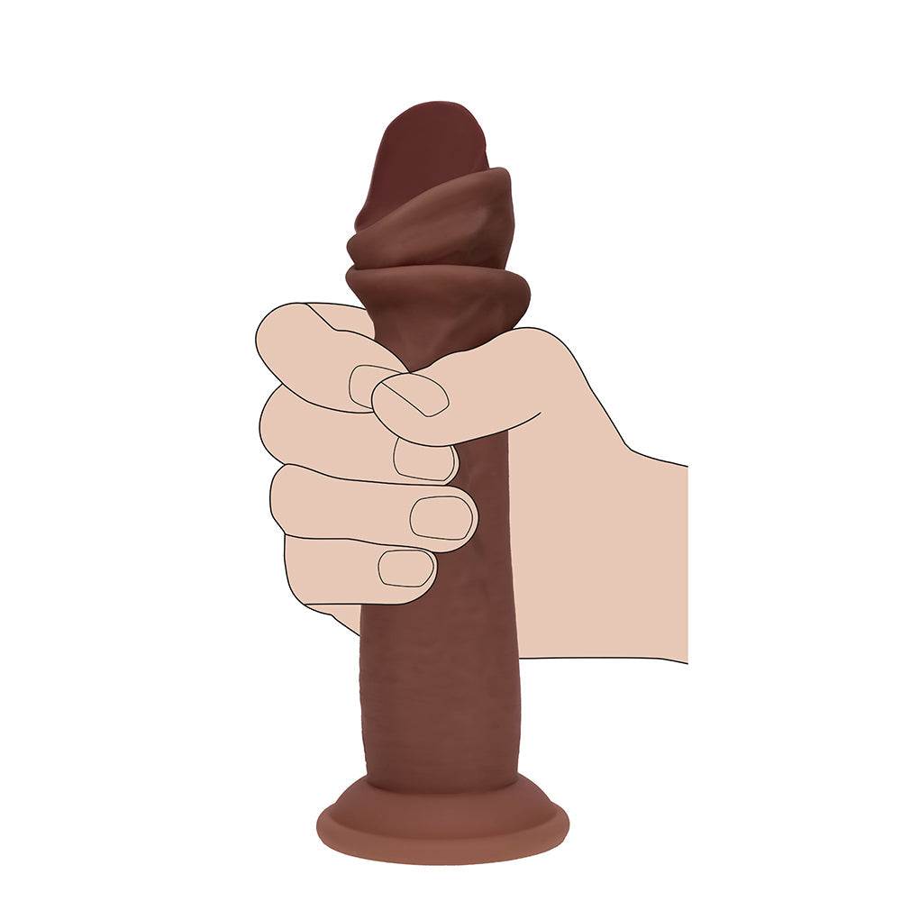 Realrock Sliding Skin Dual Density Silicone Dildo 7 in. Brown