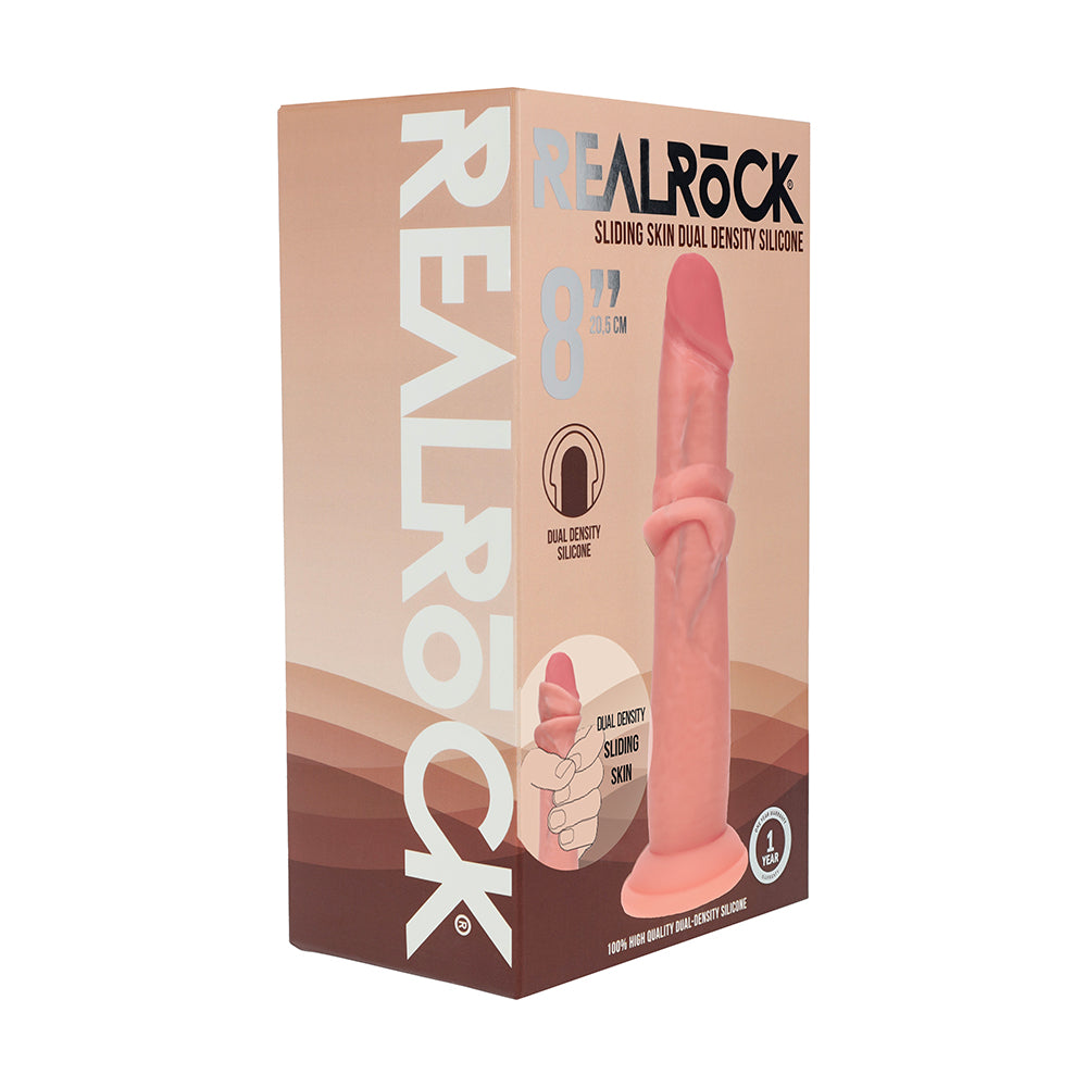Realrock Sliding Skin Dual Density Silicone Dildo 8 in. Beige - Realistic Design with Comfort Features