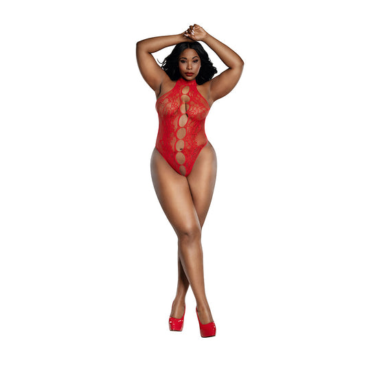 Dreamgirl Crotchless Peek-A-Boo Teddy for Plus-Size – Red