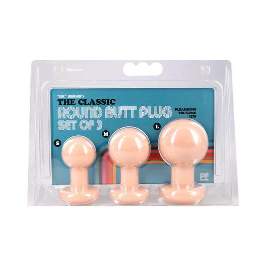Doc Johnson Classic Round Butt Plug Cream 3-Piece Set - Graduated Sizes - Vanilla