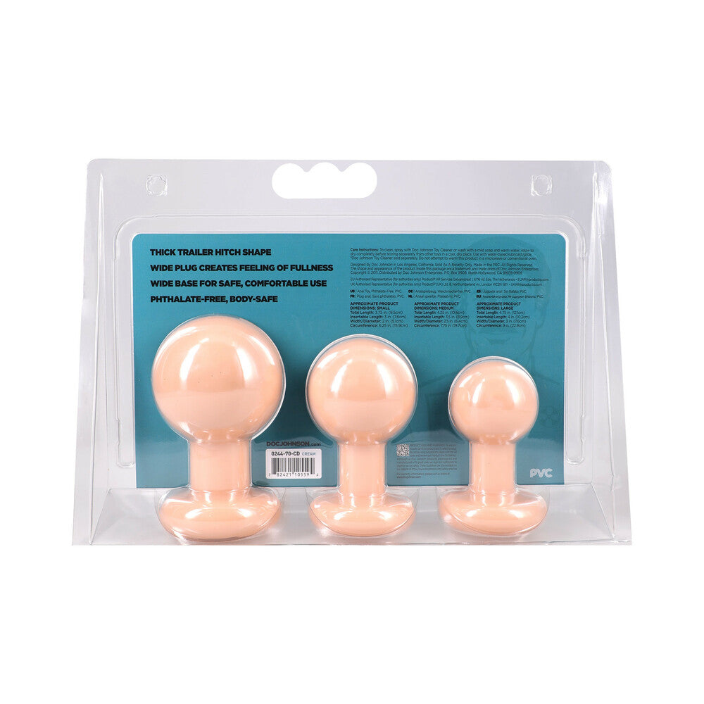 Doc Johnson Classic Round Butt Plug Cream 3-Piece Set - Graduated Sizes - Vanilla
