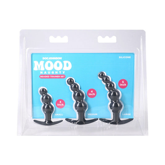 Doc Johnson Mood Naughty Beaded Trainer Set - Black - Beginner Butt Plugs