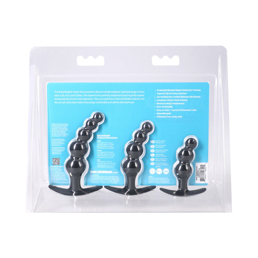 Doc Johnson Mood Naughty Beaded Trainer Set - Black - Beginner Butt Plugs