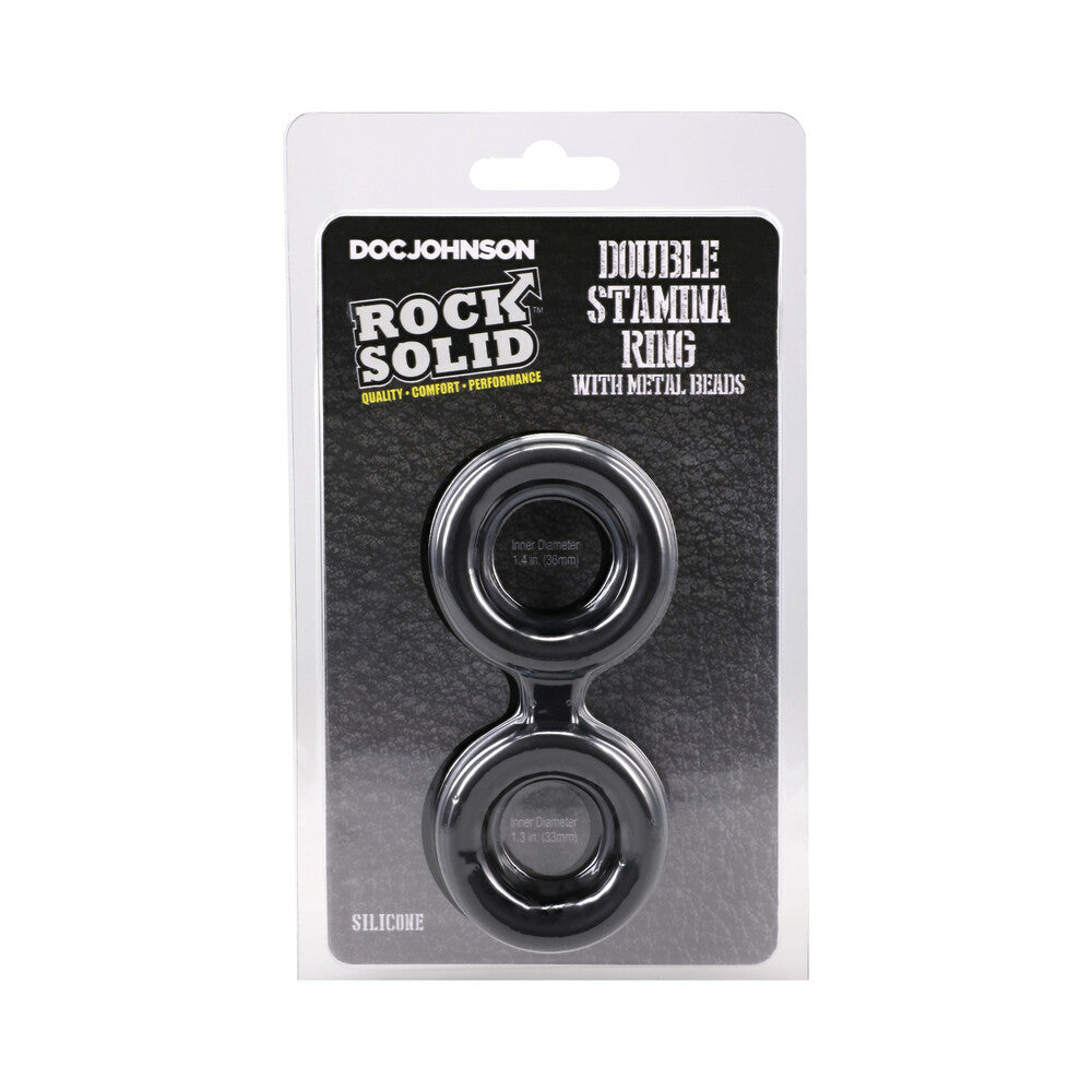 Rock Solid Silicone Double Stamina Ring with Metal Beads – Black