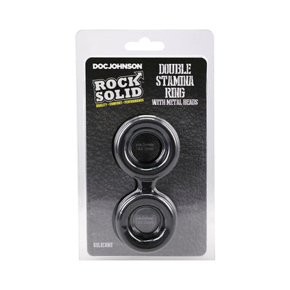 Rock Solid Silicone Double Stamina Ring with Metal Beads – Black