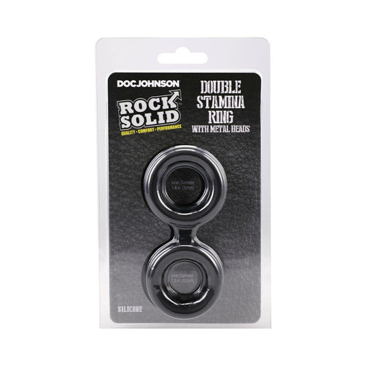 Rock Solid Silicone Double Stamina Ring with Metal Beads – Black