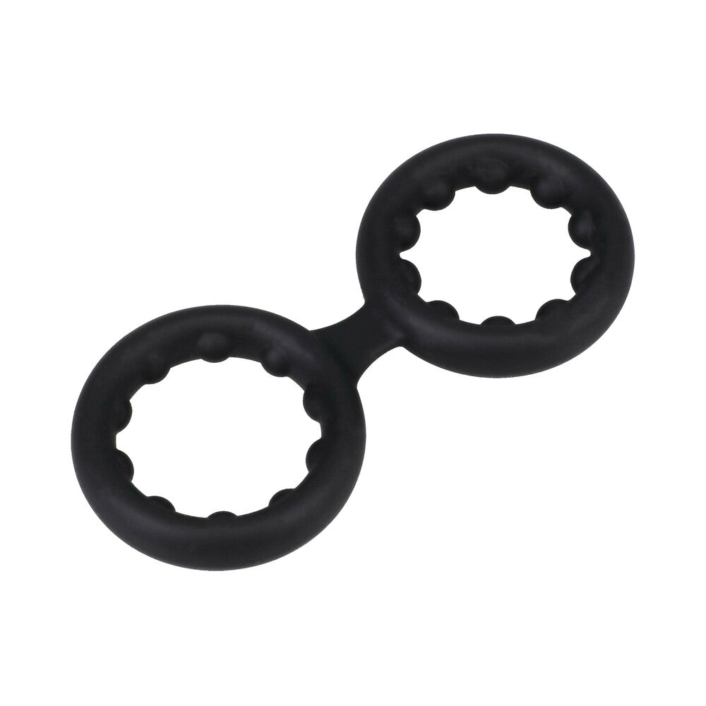 Rock Solid Silicone Double Stamina Ring with Metal Beads – Black