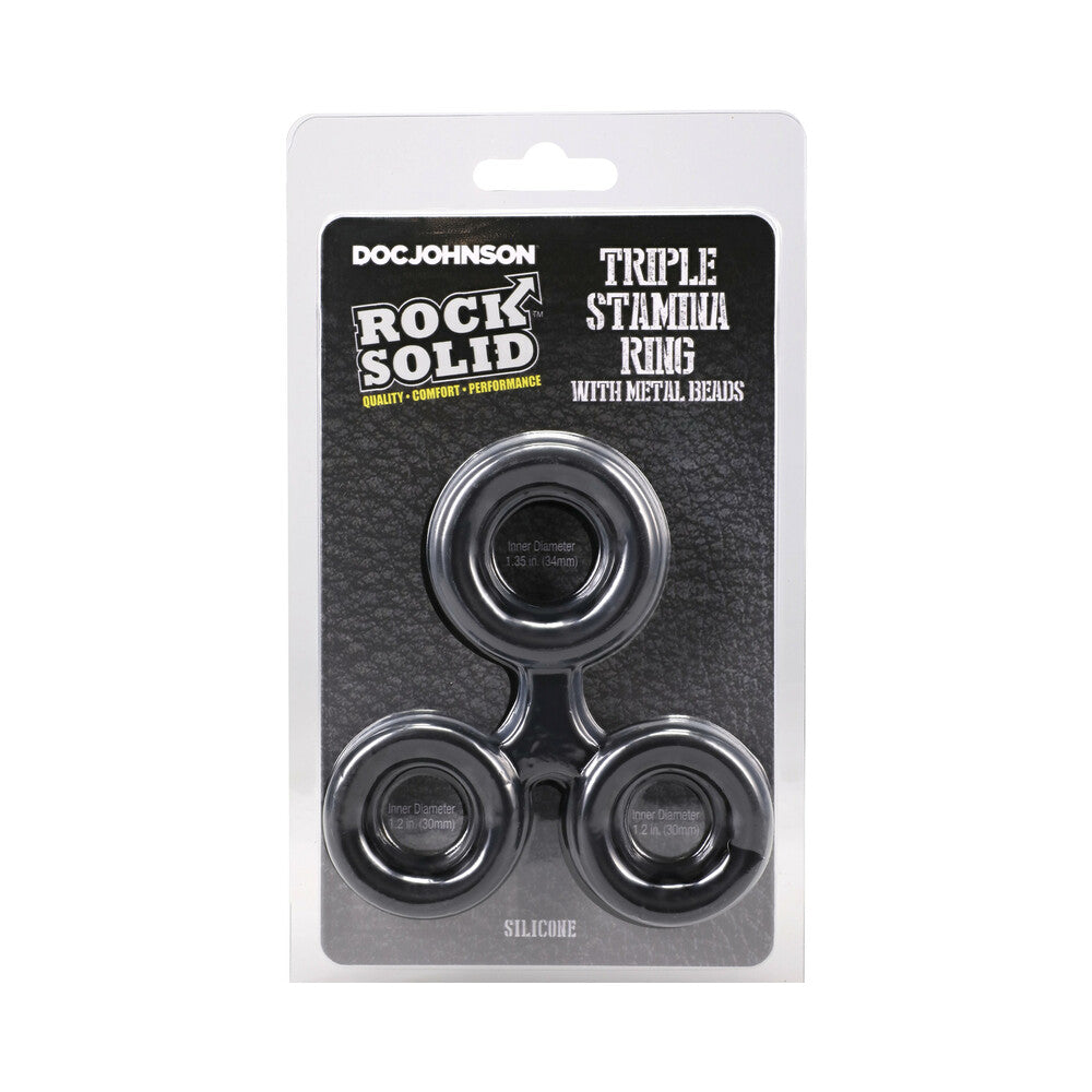Rock Solid Silicone Triple Stamina Ring with Metal Beads – Black
