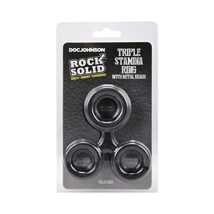 Rock Solid Silicone Triple Stamina Ring with Metal Beads – Black