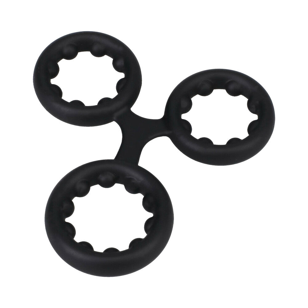 Rock Solid Silicone Triple Stamina Ring with Metal Beads – Black