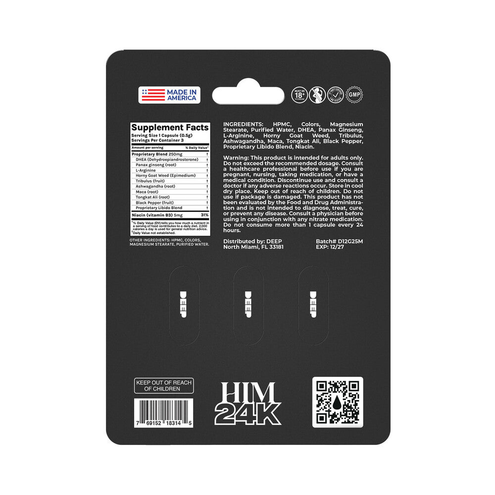 Doc Johnson DEEP Him 24K Capsules – Fast-Acting Formula – 3 Capsules