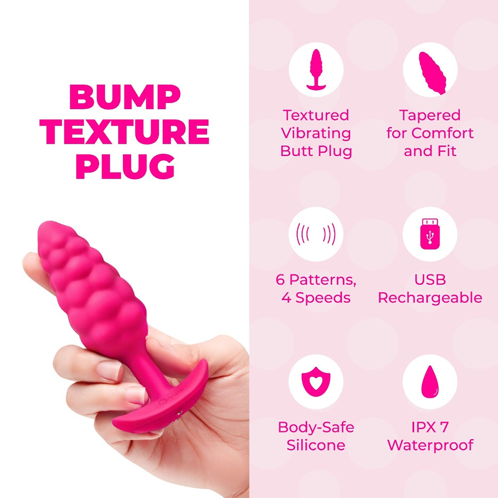 b-Vibe Bump Texture Plug – Small Vibrating Silicone Plug – Hot Pink