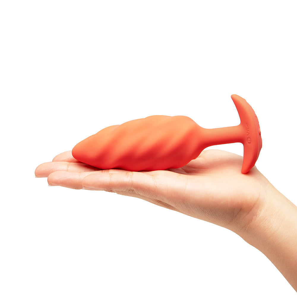 b-Vibe Swirl Texture Plug – Medium Vibrating Silicone Butt Plug – Orange