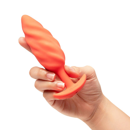 b-Vibe Swirl Texture Plug – Medium Vibrating Silicone Butt Plug – Orange