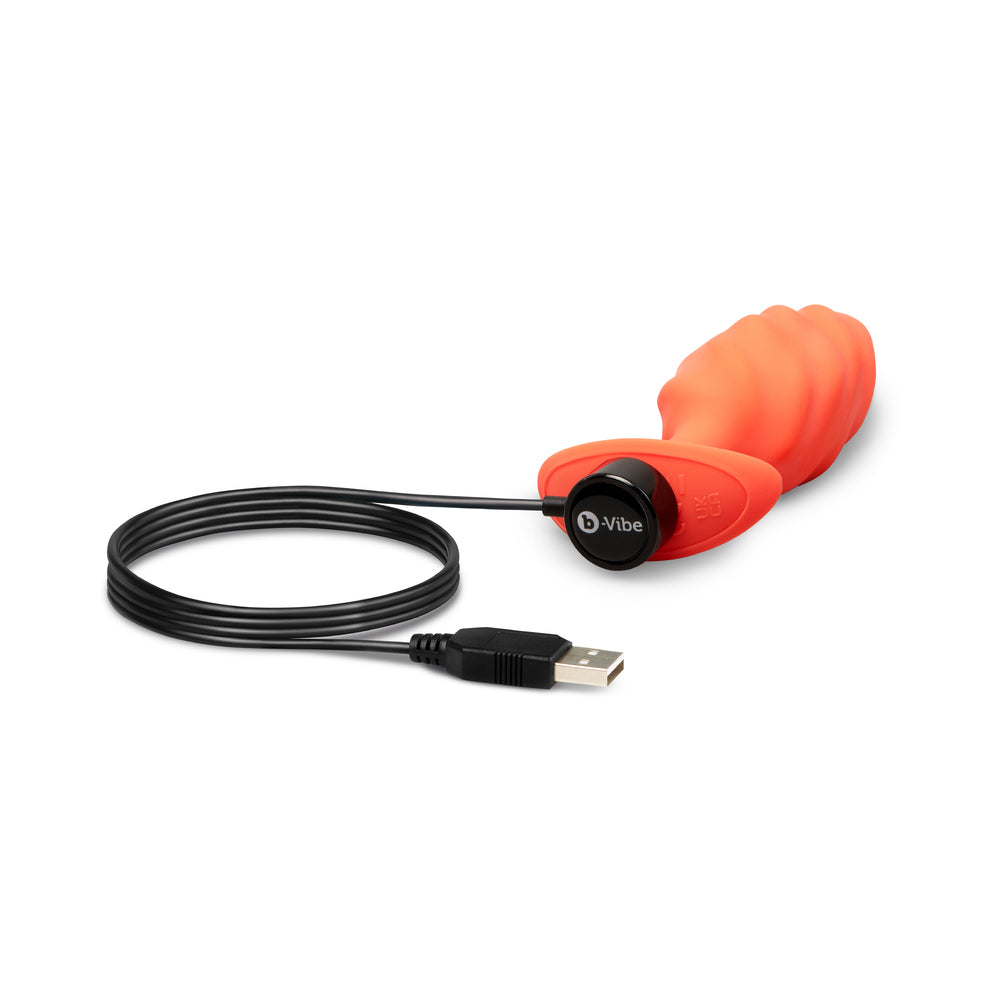 b-Vibe Swirl Texture Plug – Medium Vibrating Silicone Butt Plug – Orange