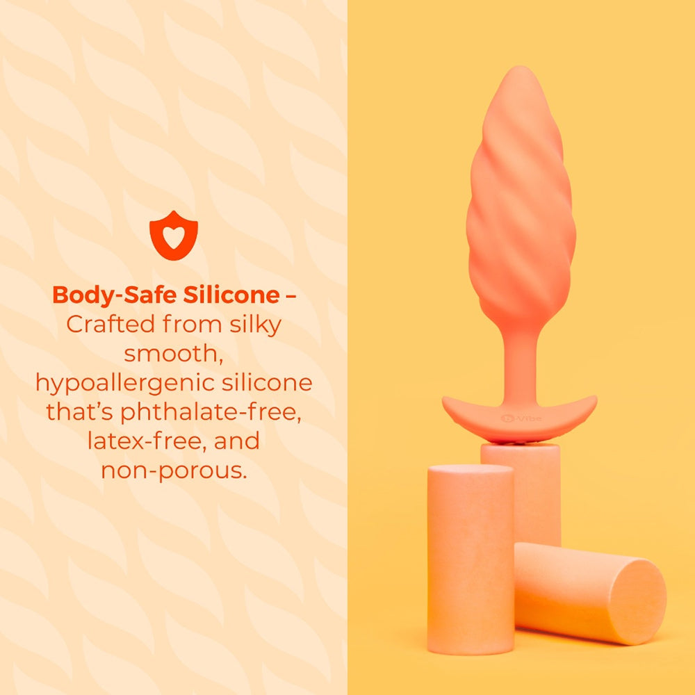 b-Vibe Swirl Texture Plug – Medium Vibrating Silicone Butt Plug – Orange
