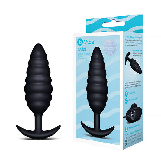 b-Vibe Twist Texture Large Vibrating Plug – Black