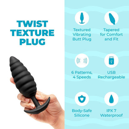 b-Vibe Twist Texture Large Vibrating Plug – Black