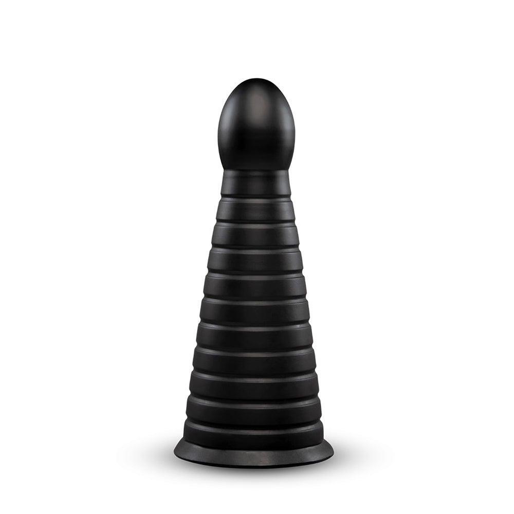 b-Vibe Cone 10 in. Tapered & Ribbed Dildo with Suction Cup - Black