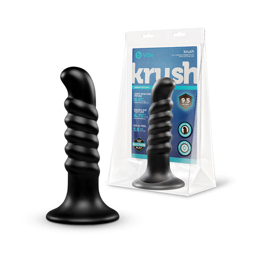 b-Vibe Krush 9.5 in. Curved & Ribbed Dildo with Suction Cup – Black