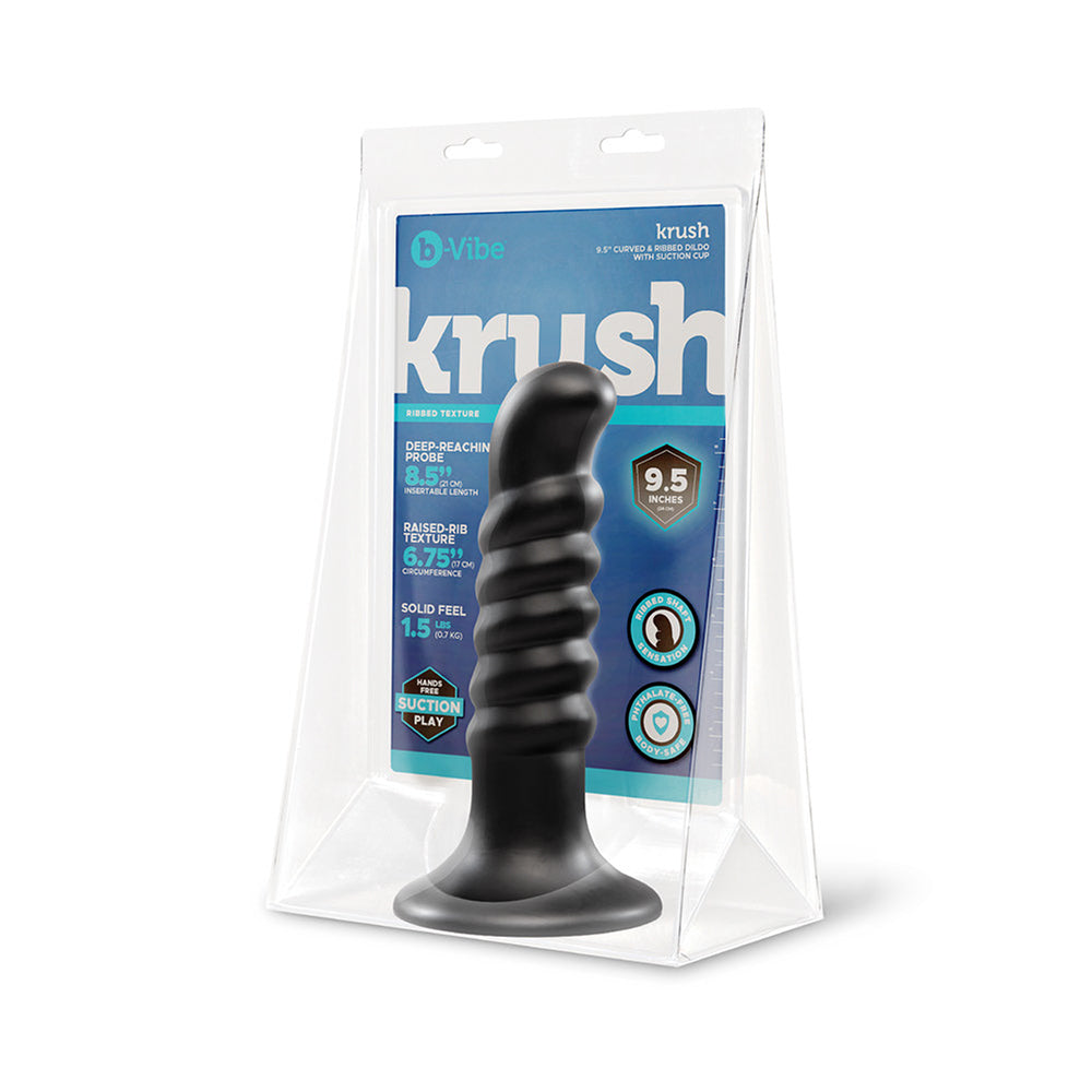 b-Vibe Krush 9.5 in. Curved & Ribbed Dildo with Suction Cup – Black