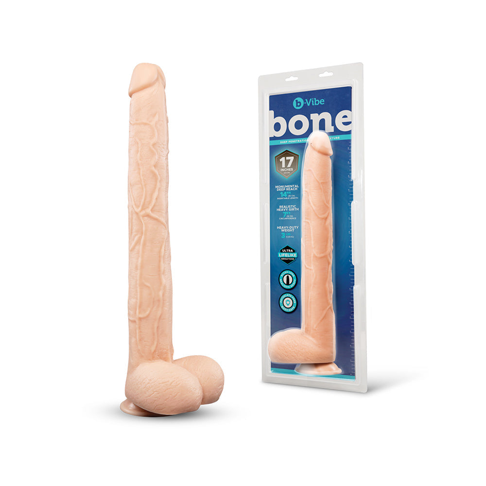 b-Vibe Bone 17 in. Deep-Insert Dildo with Realistic Balls - Vanilla