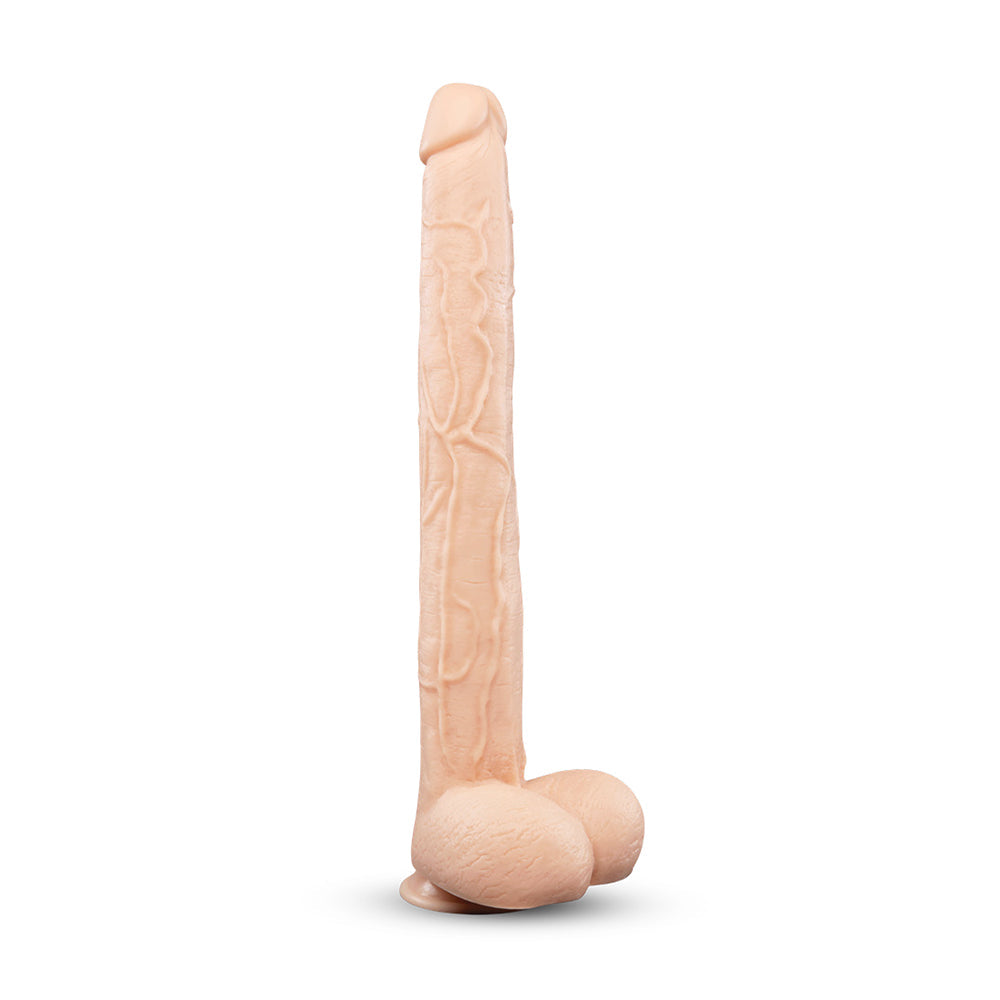 b-Vibe Bone 17 in. Deep-Insert Dildo with Realistic Balls - Vanilla