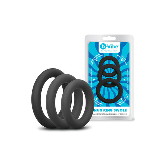 b-Vibe Snug Ring Swole 3-Pack Snug Fit Thick Silicone C-Ring – Black