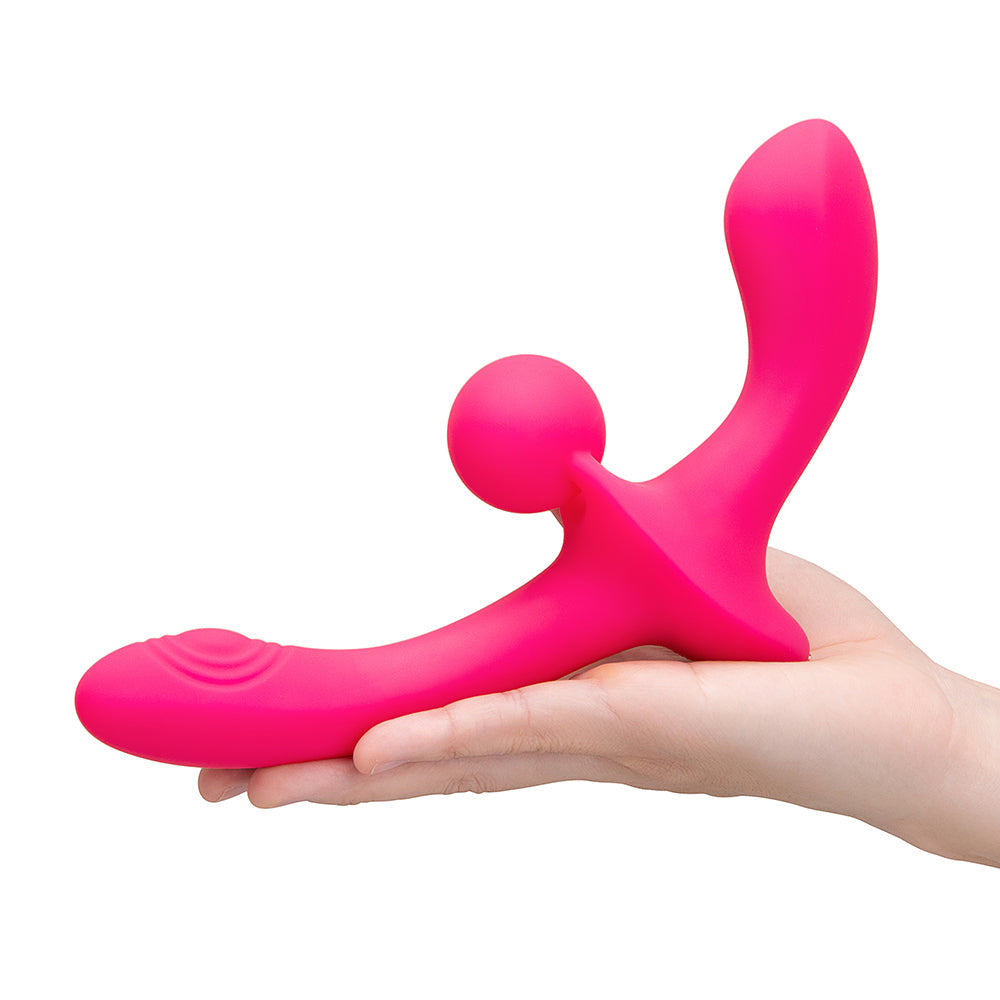 Together Toy Double Tap Double-Ended Vibrating Strapless Strap-On – Hot Pink