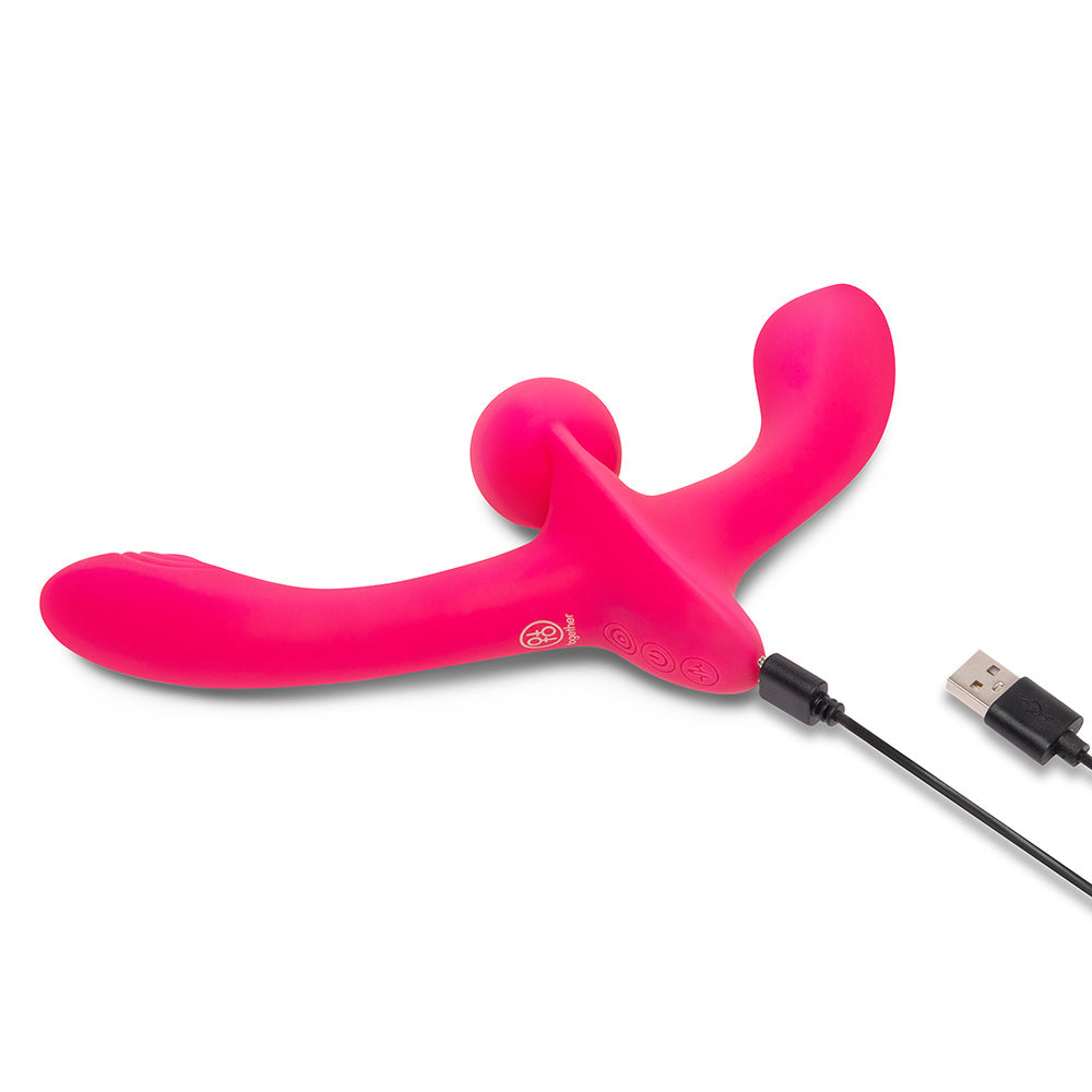 Together Toy Double Tap Double-Ended Vibrating Strapless Strap-On – Hot Pink