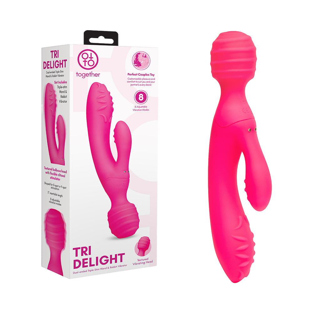 Together Toy Tri Delight Dual-Ended Triple Stim Wand & Rabbit Vibrator - Hot Pink