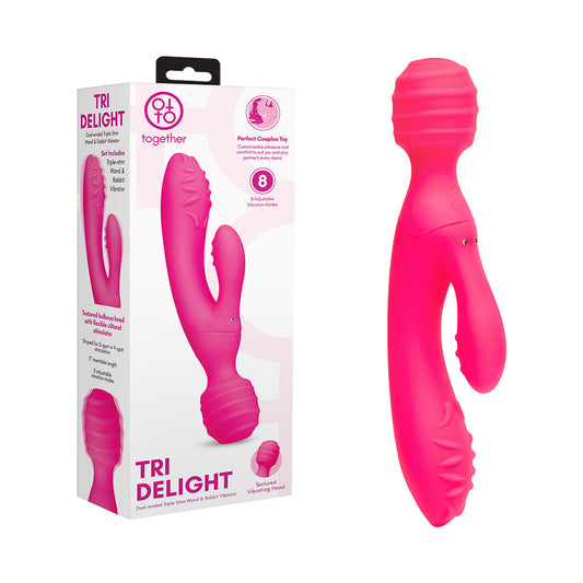 Together Toy Tri Delight Dual-Ended Triple Stim Wand & Rabbit Vibrator - Hot Pink