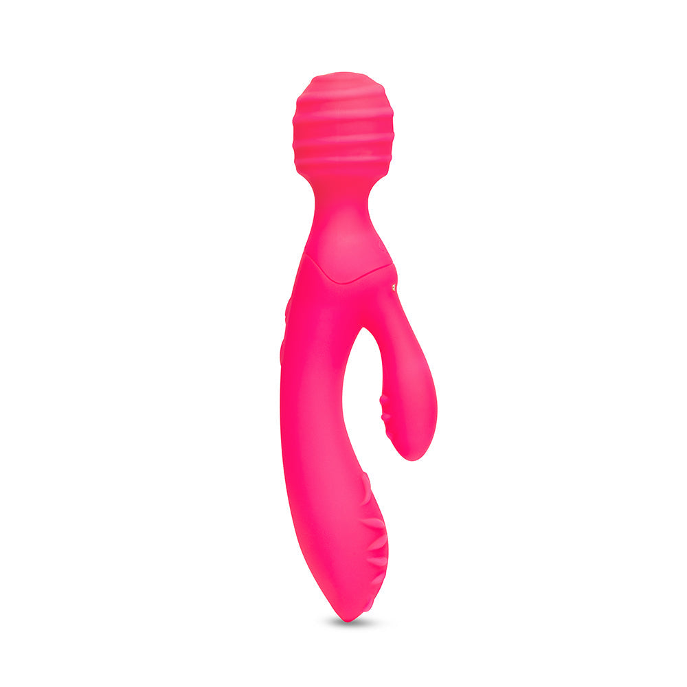 Together Toy Tri Delight Dual-Ended Triple Stim Wand & Rabbit Vibrator - Hot Pink