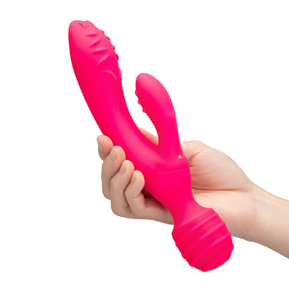 Together Toy Tri Delight Dual-Ended Triple Stim Wand & Rabbit Vibrator - Hot Pink